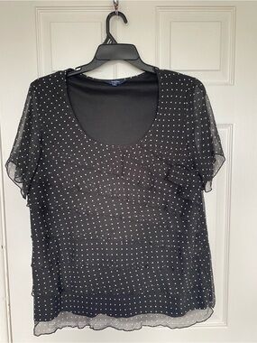 Reitmans Plus Size 16 Black Polka Dot Ruffle Blouse